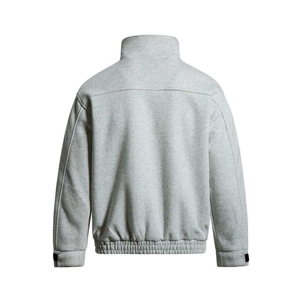 Men's Mock Neck Full-Zip Track Jacket with Crest Patch – Streetwear Fleece