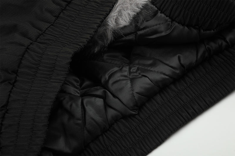 Faux Fur Collar Padded Bomber Jacket – Oversized Flight Jacket