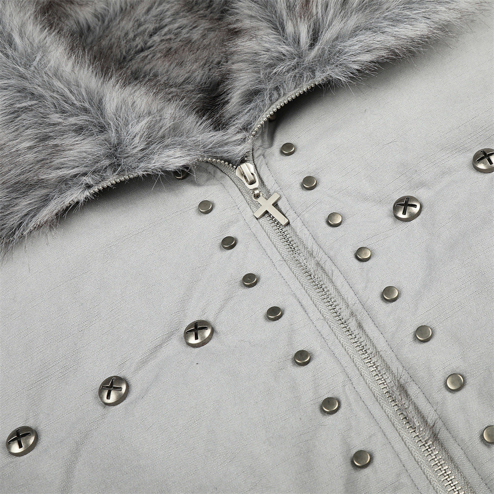 Men's Studded Bomber Jacket with Faux Fur Collar – High Street Winter Coat