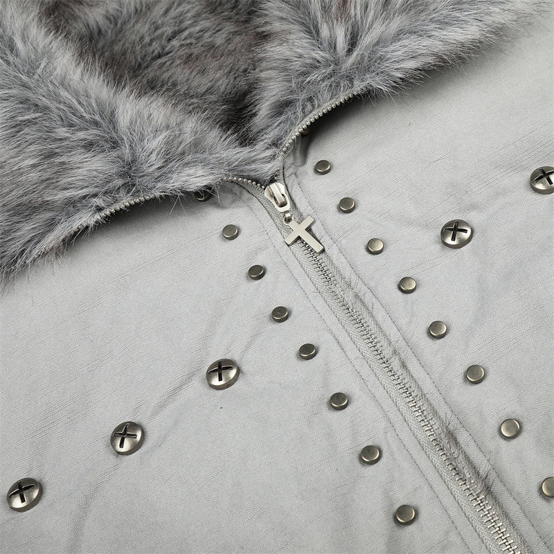 Men's Studded Bomber Jacket with Faux Fur Collar – High Street Winter Coat
