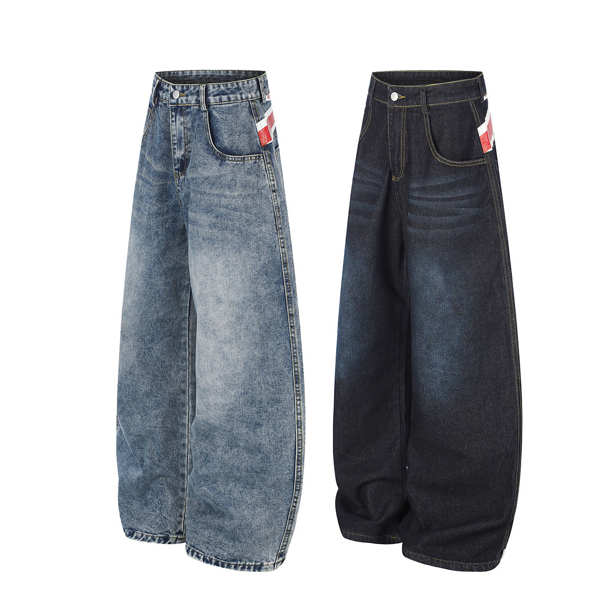 Jean baggy délavé clair – Denim à jambes larges avec imprimé Union Jack