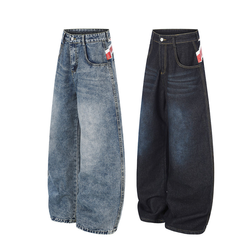 Jean baggy délavé clair – Denim à jambes larges avec imprimé Union Jack