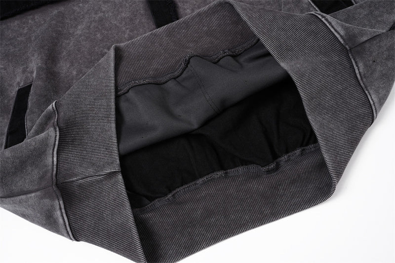 Veste à capuche zippée délavée à l'acide – Patchwork à bords francs et coupe oversize