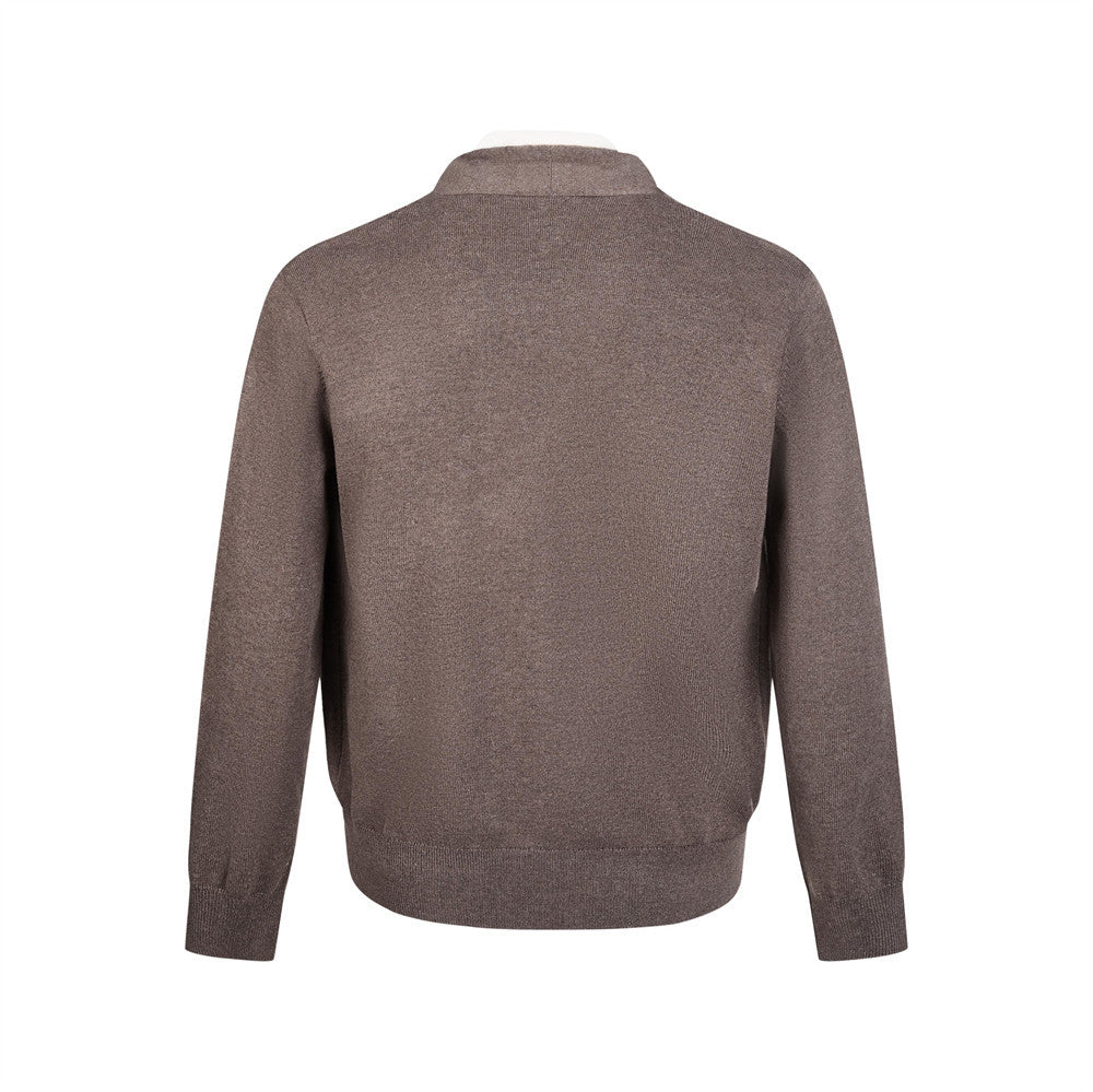Men's V Neck Sweater Two-Tone Faux-Layered Cardigan