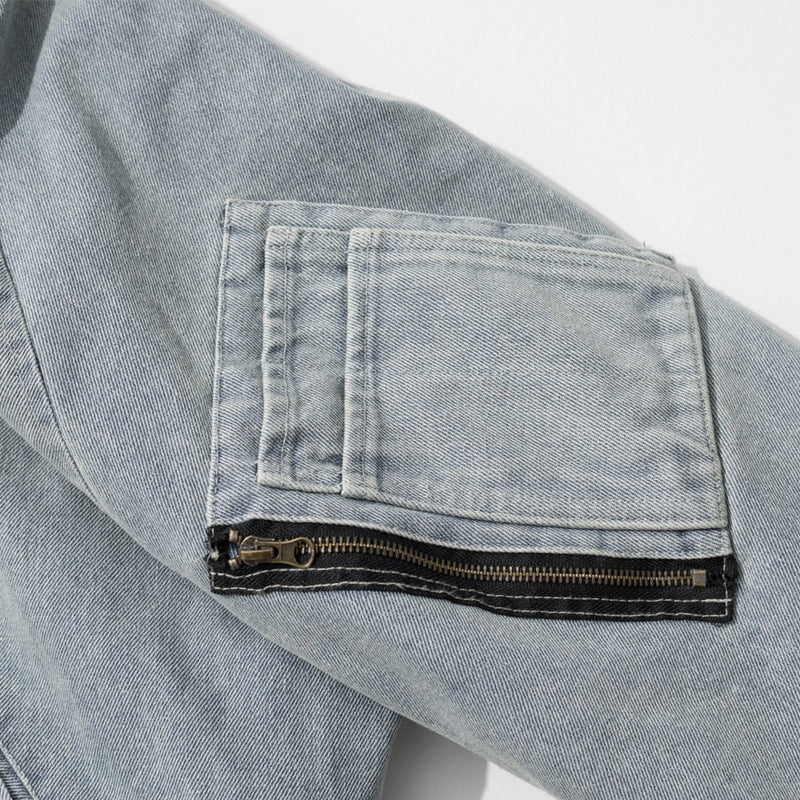 Washed Denim Hooded Bomber Jacket with Faux Fur Collar – Padded Winter Coat