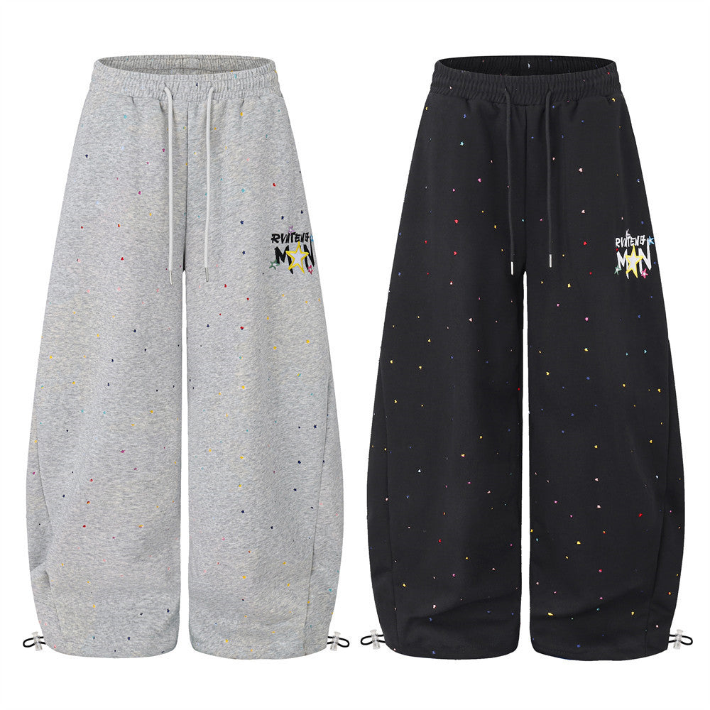 Wide-Leg Sweatpants Men – Allover Star Print & Embroidered Logo Streetwear