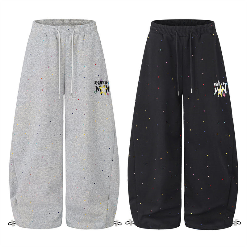 Wide-Leg Sweatpants Men – Allover Star Print & Embroidered Logo Streetwear