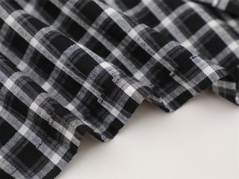 Plaid Long Sleeve Shirt – Oversized Fit with Raw-Edge Appliqué Detail