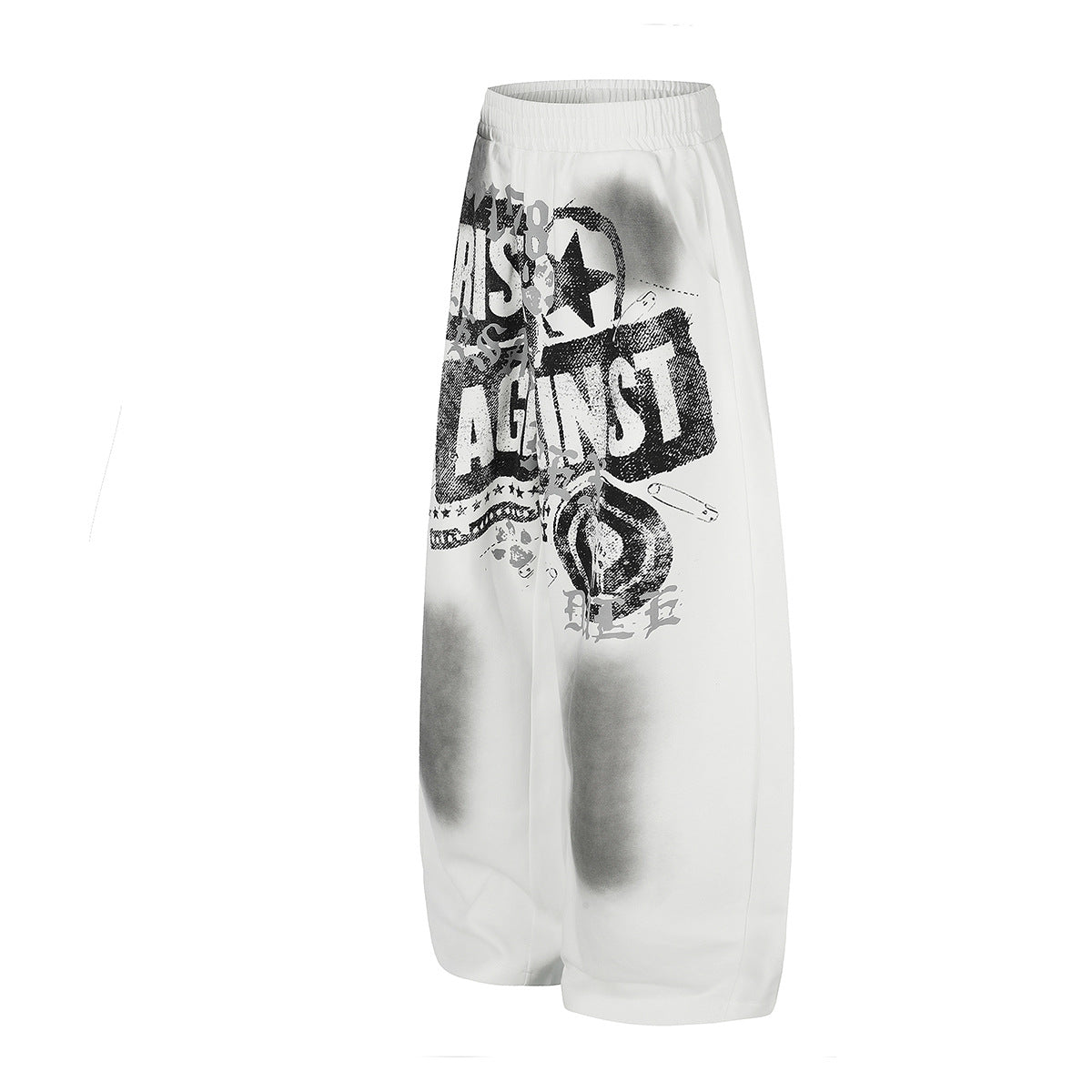Wide-Leg Graphic Sweatpants – Rise Against Print, Washed Streetwear Baggy Fit