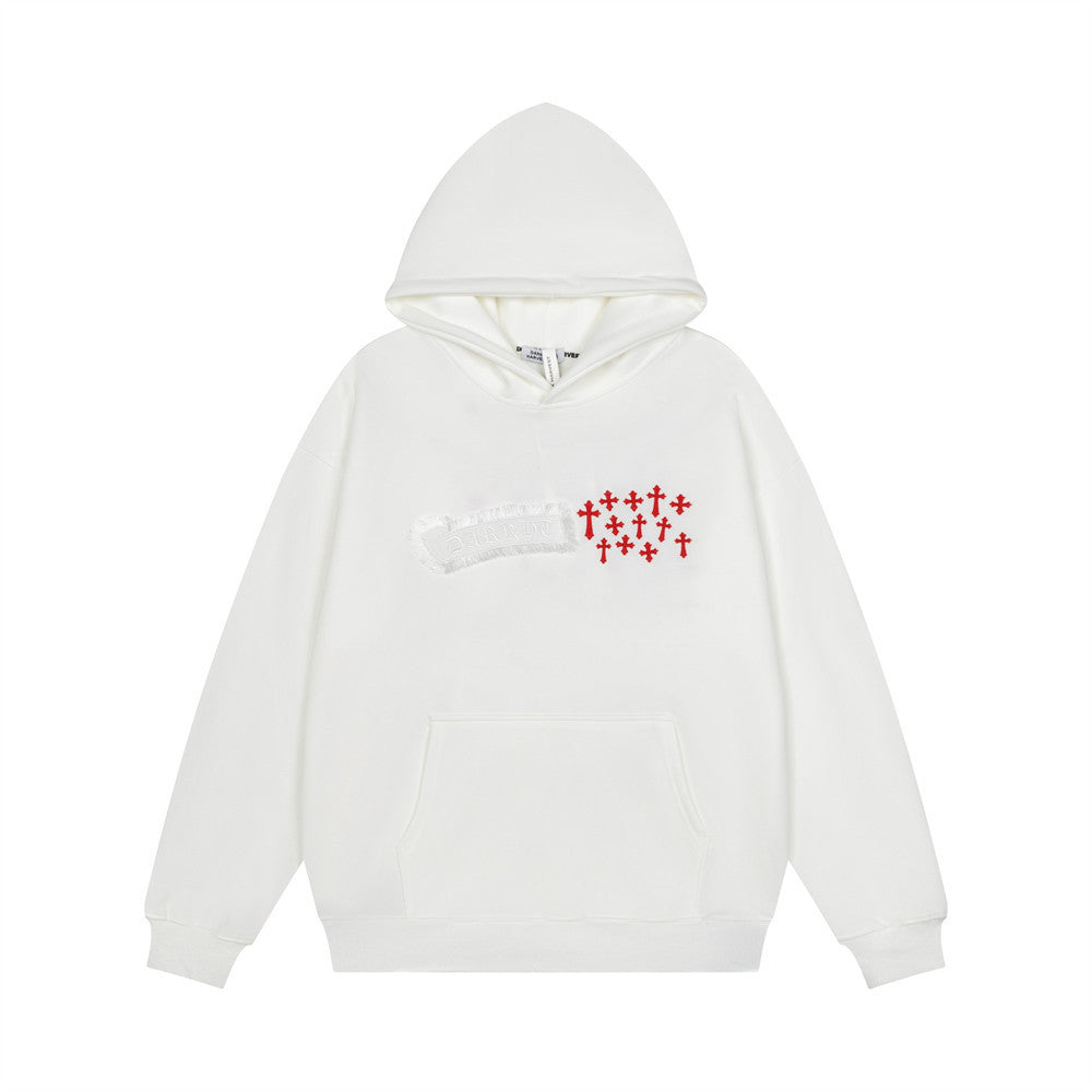 Men's Cross Embroidered Oversized Hoodie – Gothic Streetwear Pullover