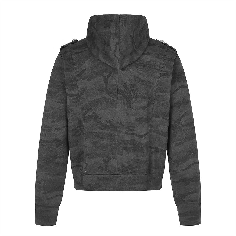 Punk Vintage Camo Zip-Up Hoodie Jacket with Military Buttons