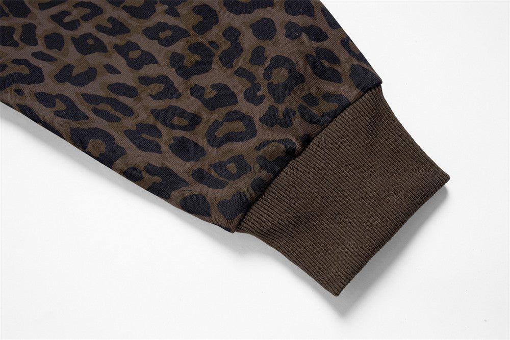 Leopard Print Zip-Up Hoodie – Men's Embroidered Oversized Jacket