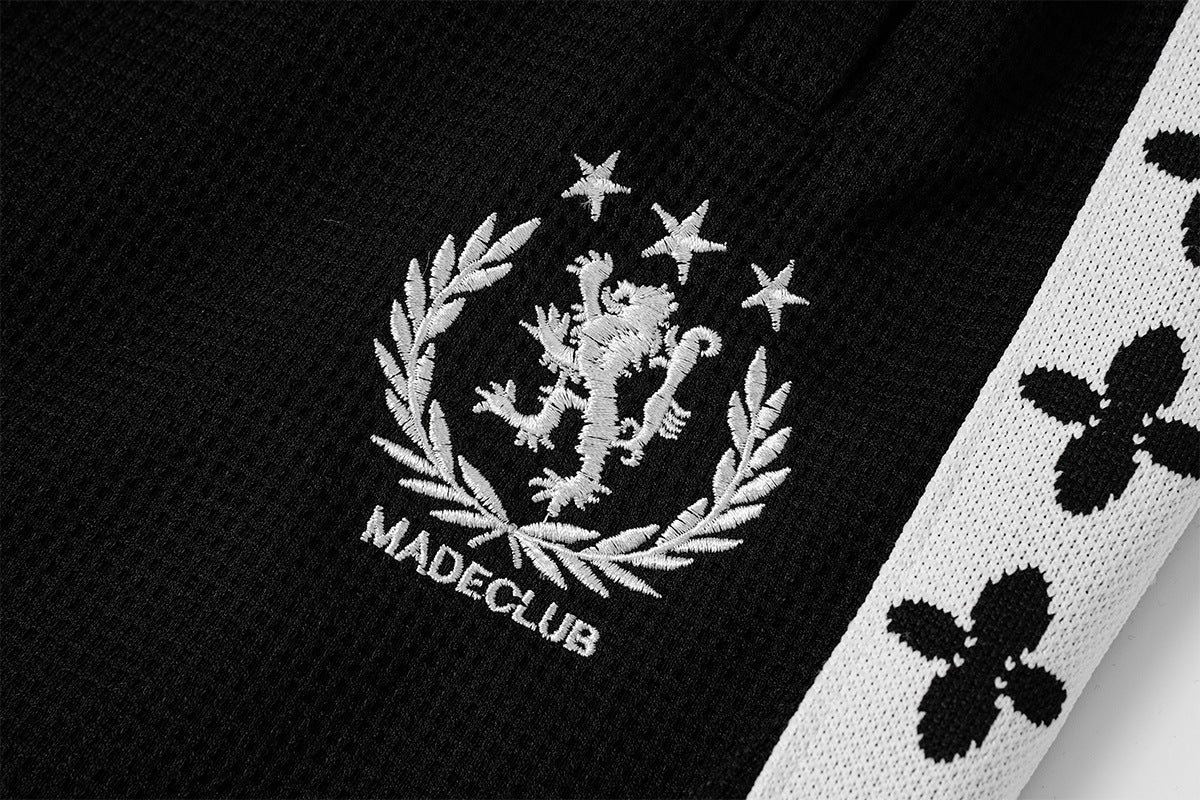 Retro-Trainingsjacken- & Sweathosen-Set – Stehkragen mit Reißverschluss und Fleur-de-Lis-Seitenstreifen