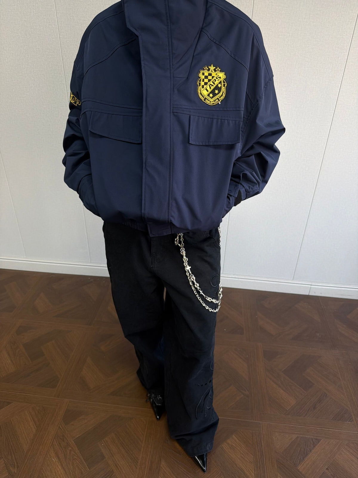 Oversized Harrington Jacket with Embroidered Badge Patch