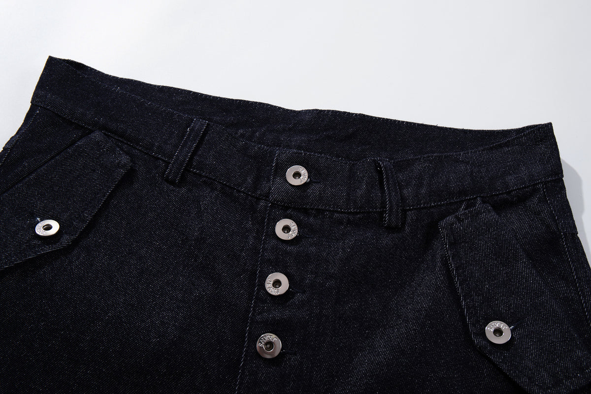 Conjunto de Cazadora Vaquera de Denim Índigo Sin Tratar y Vaqueros de Pierna Ancha con Cierres Metálicos