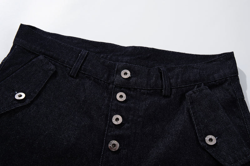 Conjunto de Cazadora Vaquera de Denim Índigo Sin Tratar y Vaqueros de Pierna Ancha con Cierres Metálicos