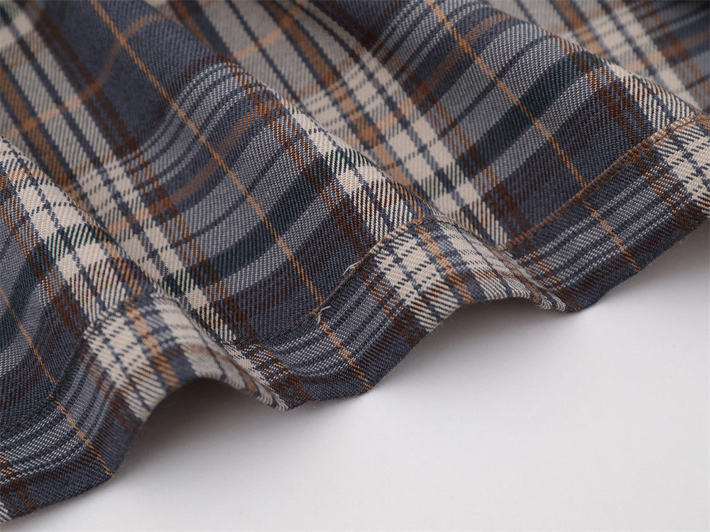 Plaid Faux Two-Piece Long Sleeve Shirt – Punk Letter Print, Relaxed Fit