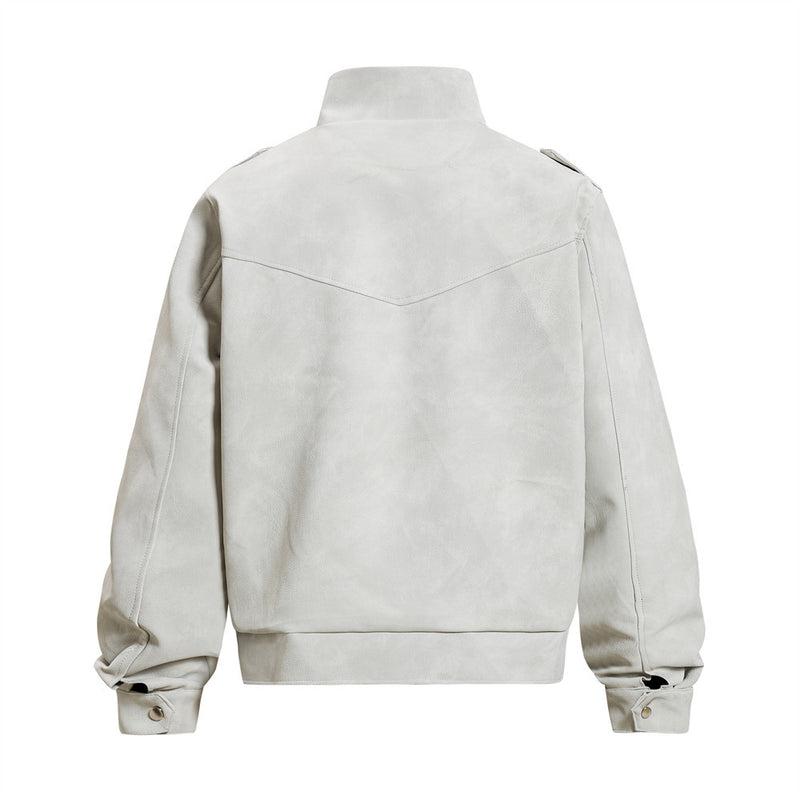 Men's Retro Distressed Suede-Texture PU Leather Stand Collar Bomber Jacket