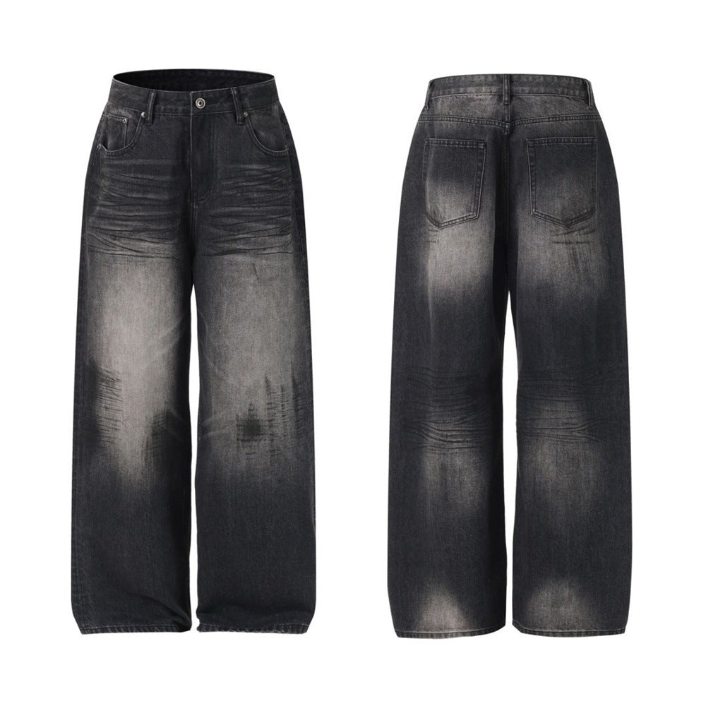 Black Baggy Jeans Men – Wide Leg Washed Vintage Distressed Denim