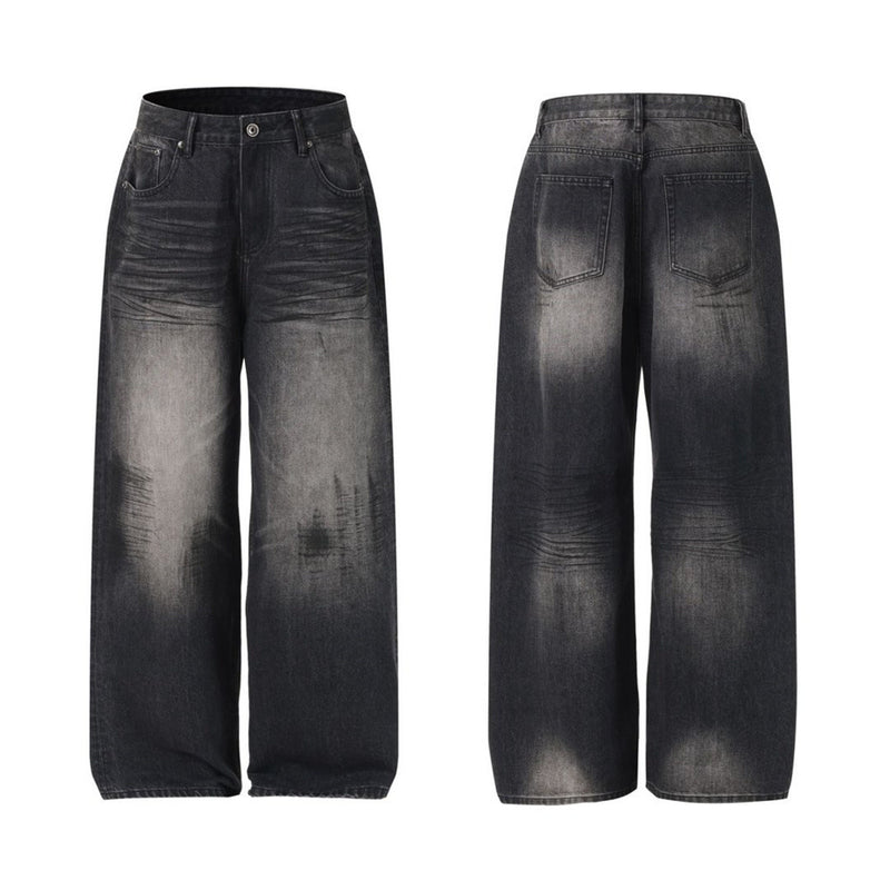 Black Baggy Jeans Men – Wide Leg Washed Vintage Distressed Denim