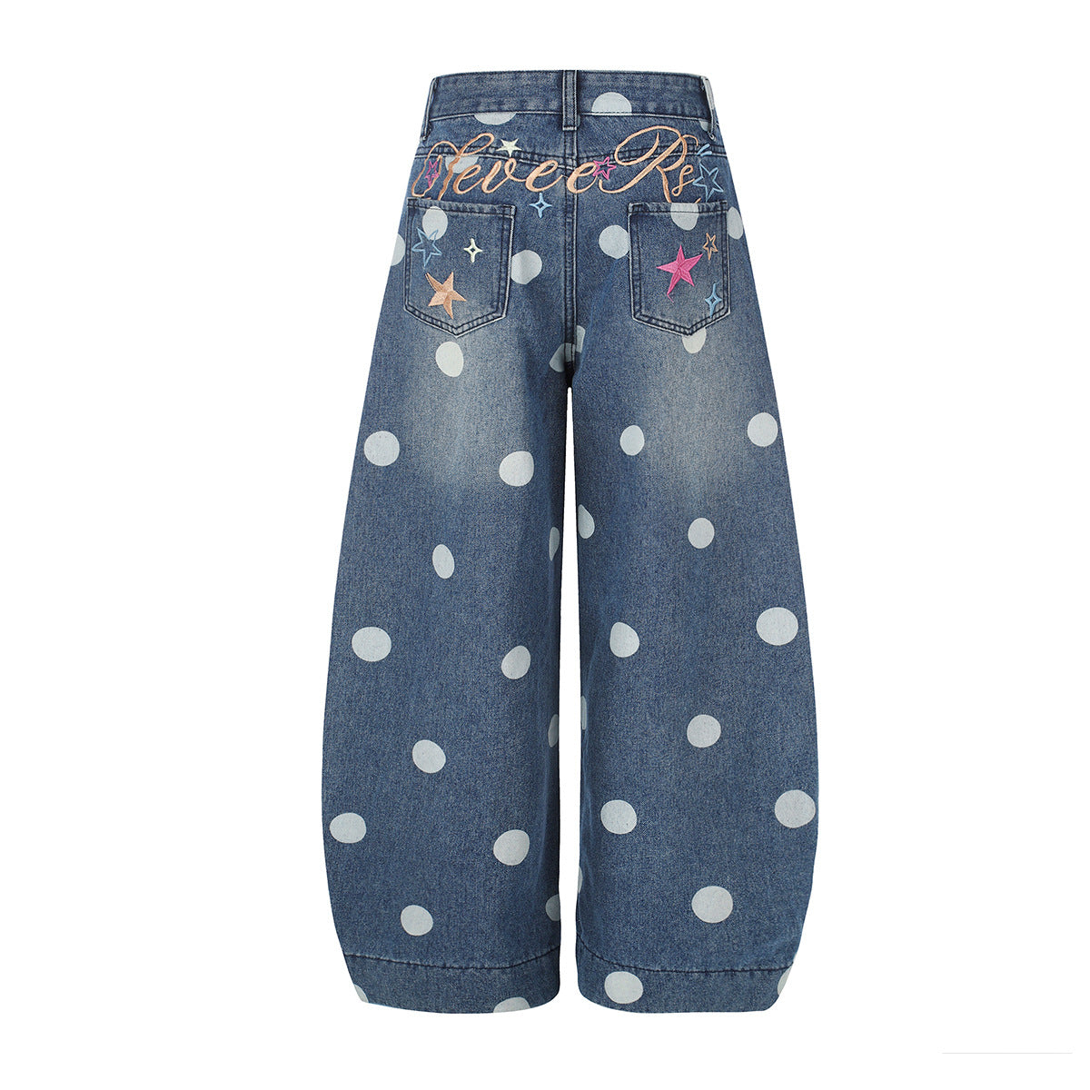 Baggy Mid Rise Jeans Wide-Leg Polka Dot Y2K Denim Pants