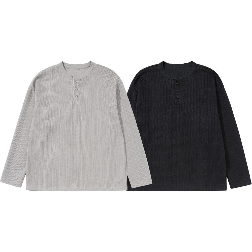 Men's Oversized Ribbed Henley Long Sleeve T-Shirt
