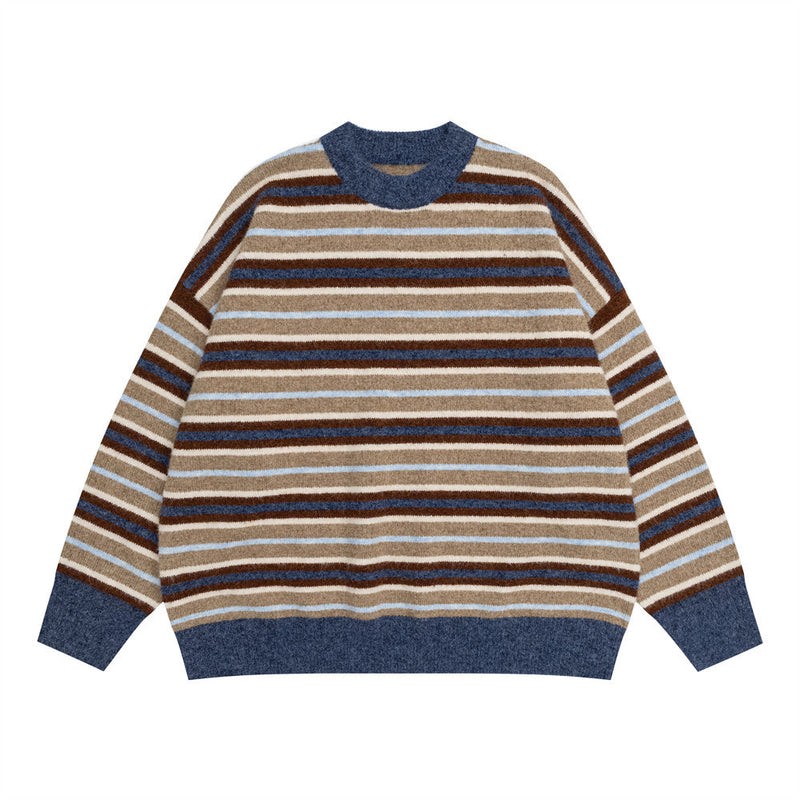 Men's Vintage Stripe Crewneck Knit Sweater – Oversized Relaxed Fit