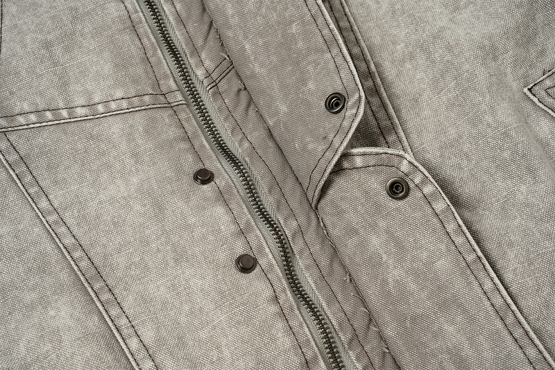 Washed Denim Padded Bomber Jacket – Deconstructed Moto-Inspired Outerwear