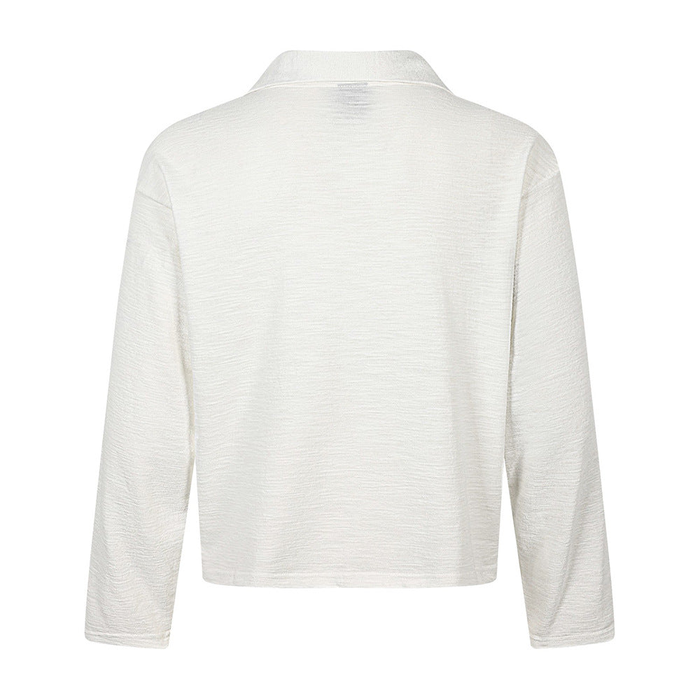 Gothic Angel & Reaper Print Long-Sleeve Polo-Collar Tee