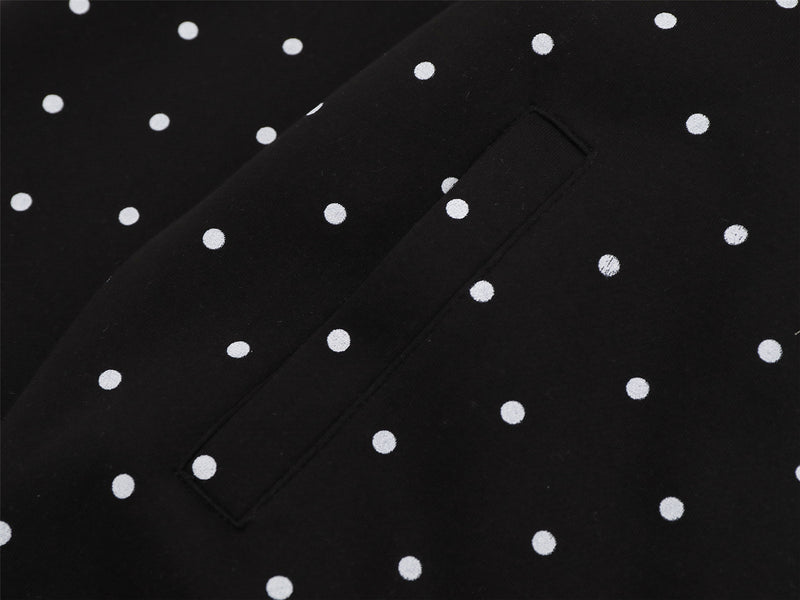 Polka Dot Zip-Up Hoodie with 3D Cat Patch & Star Embroidery – Oversized Unisex