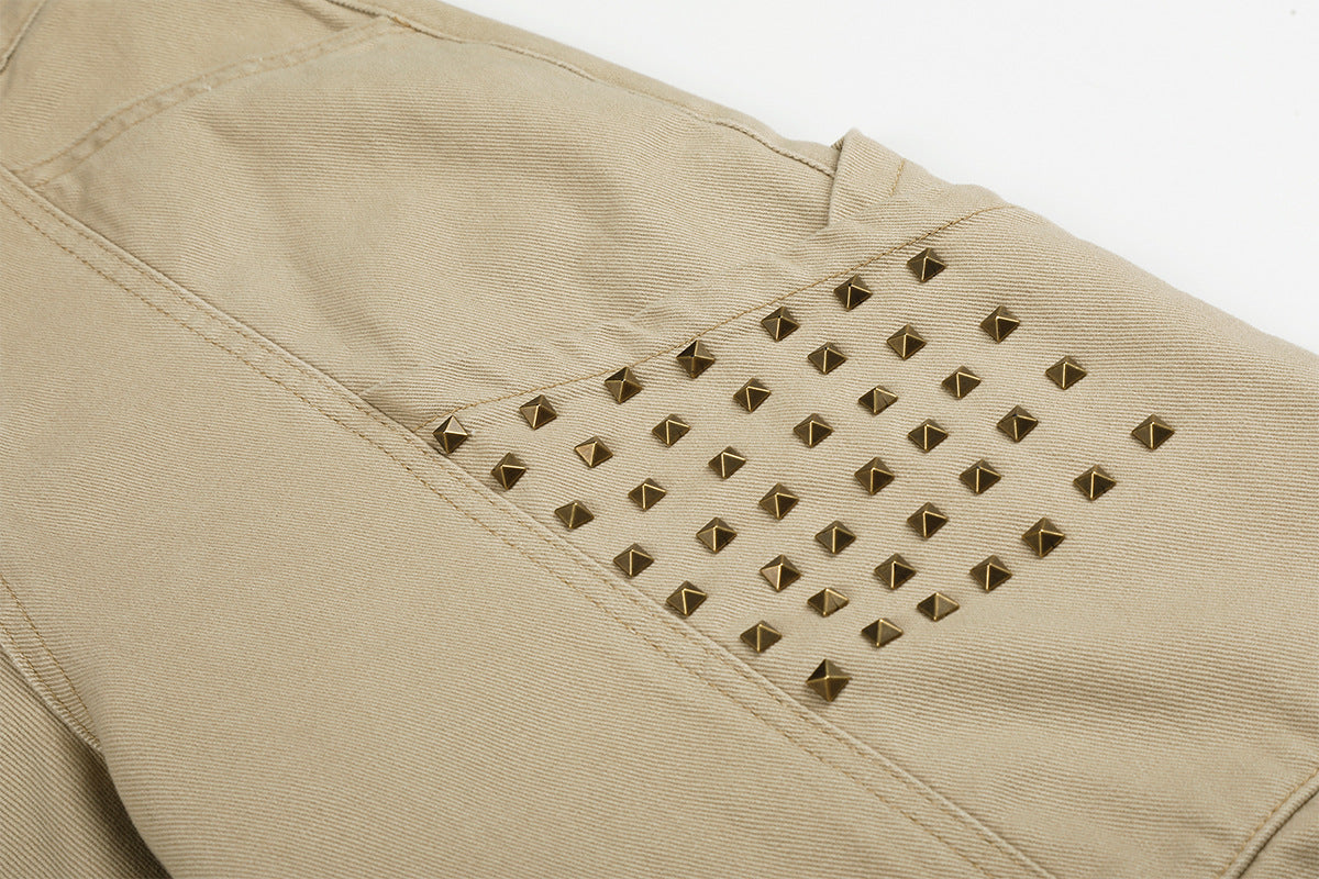 Studded Wide-Leg Cargo Pants with Oversized Pockets
