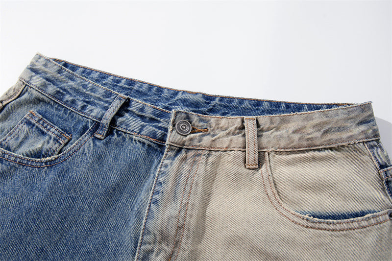 Wide-Leg Jeans with Ocean Embroidery & Gradient Wash