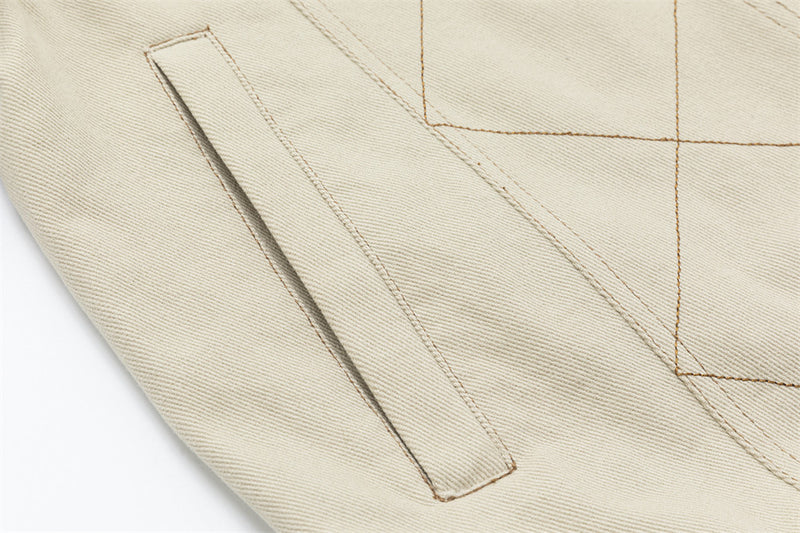 Cropped Denim Jacket – Diamond Stitch Workwear Design, Point Collar