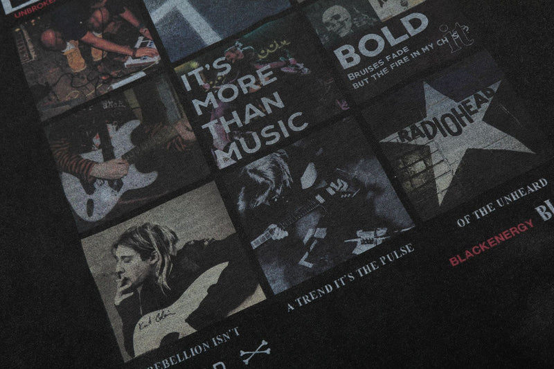 Men's Black Acid-Wash Graphic T-Shirt – BLEG Music Collage Print