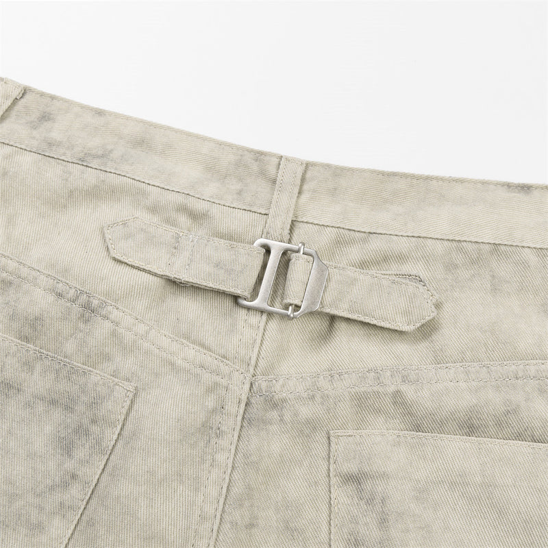 Pantalon droit wide leg – Homme, kaki délavé à l’acide, coupe décontractée et effet usé