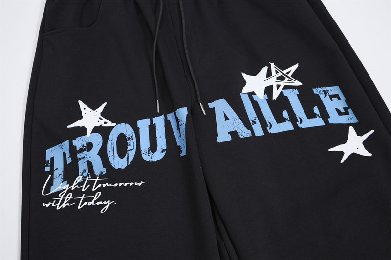 Wide-Leg Sweatpants with Plaid Waistband & Star Print – Trouvaille Graphic