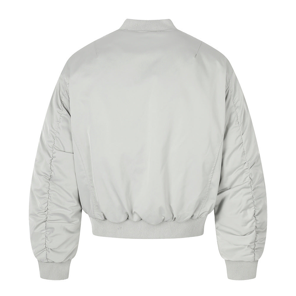 Bomber Jacket Men Oversized Buckle Strap Stand Collar Padded Outerwear