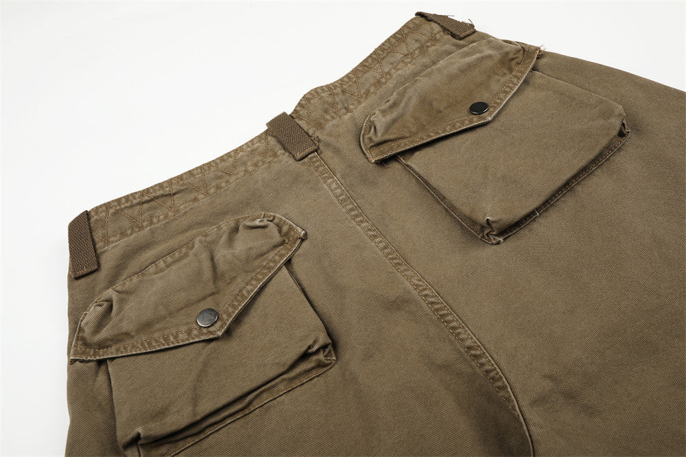 Baggy Cargo Pants Men Wide-Leg Multi-Pocket Washed Streetwear Trousers