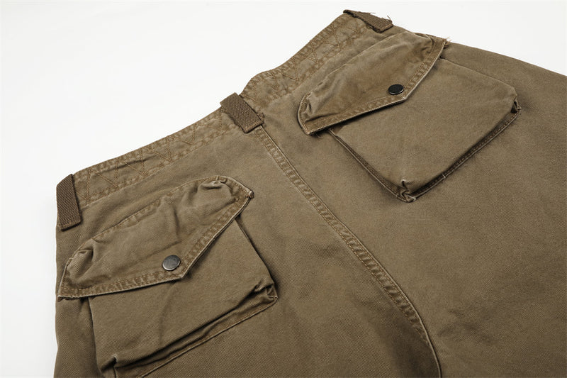 Baggy Cargo Pants Men Wide-Leg Multi-Pocket Washed Streetwear Trousers