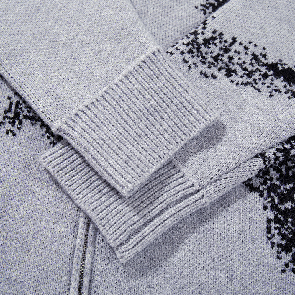 Ink-Splash-Strick-Cardigan mit Reißverschluss – Oversized-Stehkragen