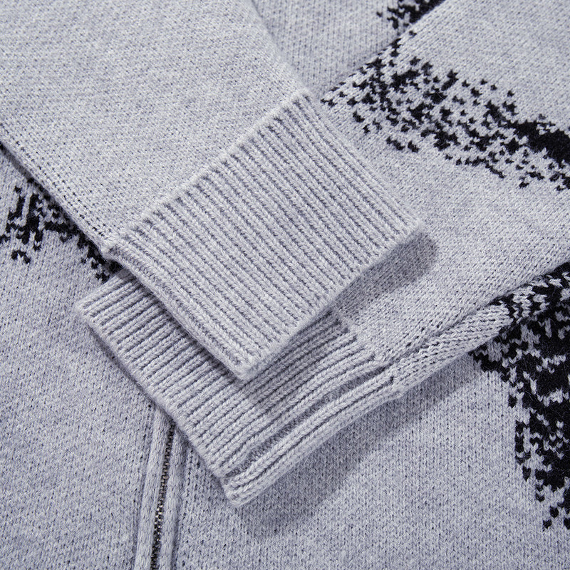 Ink-Splash-Strick-Cardigan mit Reißverschluss – Oversized-Stehkragen