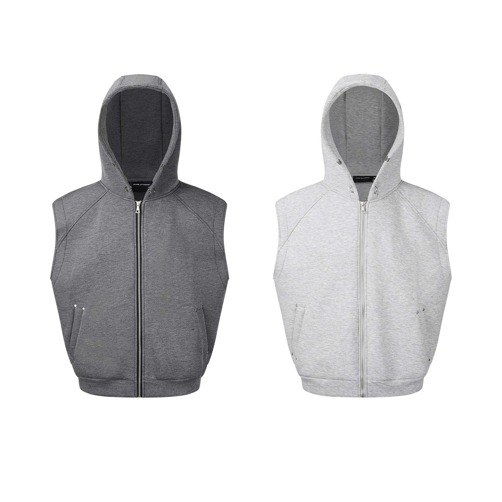 Gilet sweat à capuche sans manches zippé avec détails rivetés