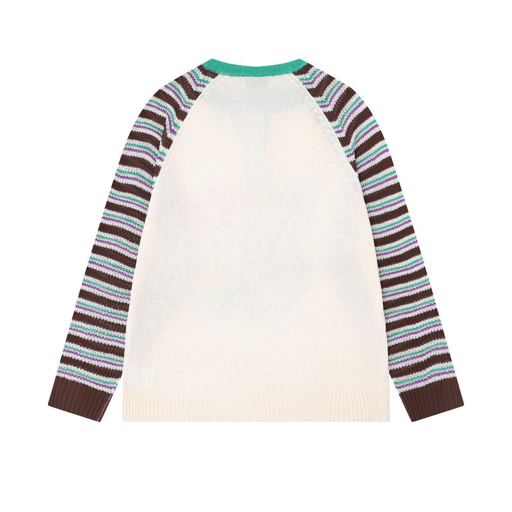 Pull en maille rayé colorblock à manches raglan avec col à lien