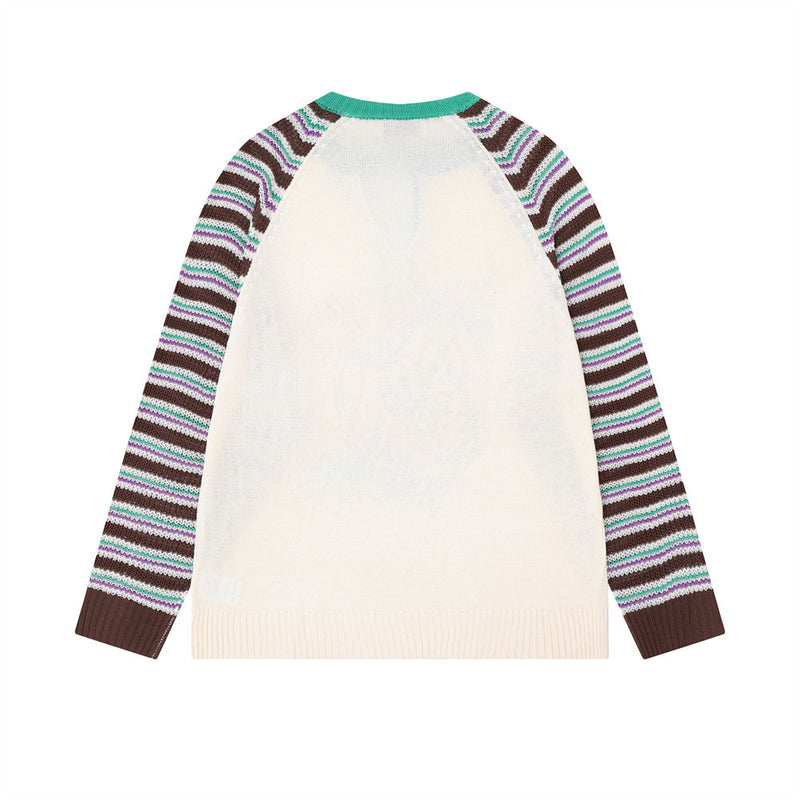 Pull en maille rayé colorblock à manches raglan avec col à lien