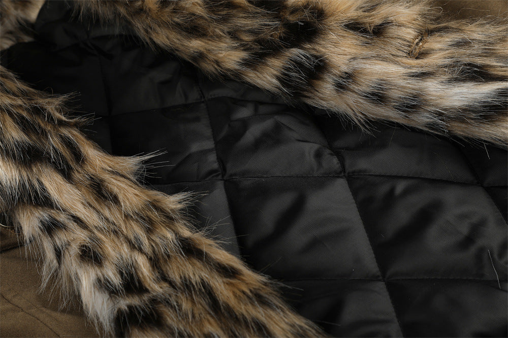 Men's Winter Jacket Faux Fur Collar Studded Snap-Button Coat
