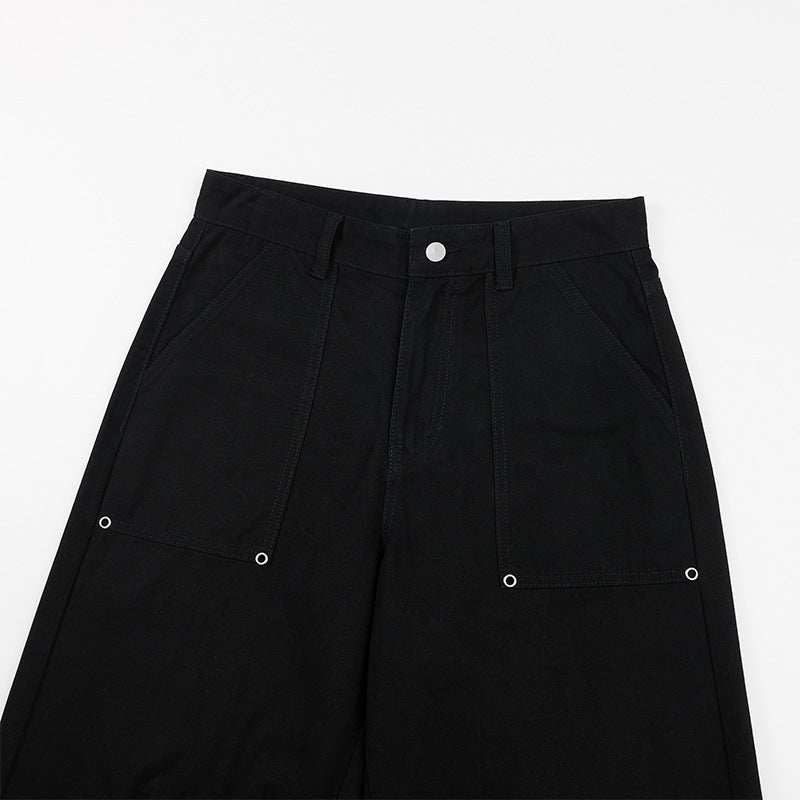 Pantalon cargo large à détails zippés et poches multiples — Noir