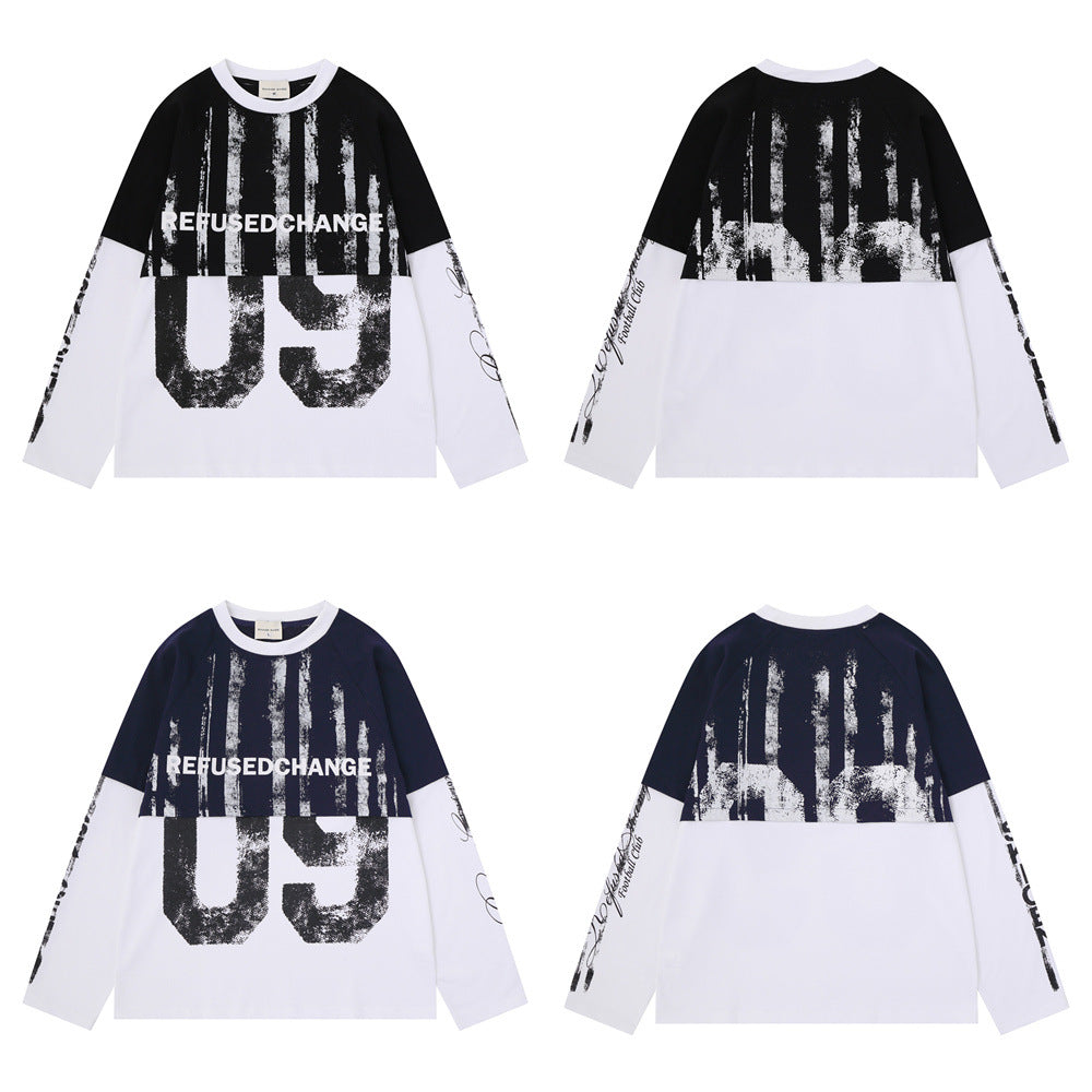 Camiseta de manga larga para hombre con efecto de dos piezas y bloques de color – REFUSED CHANGE 09 desgastado