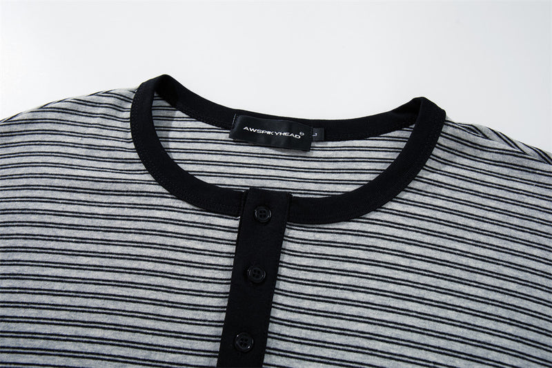 Men's Striped Henley Long-Sleeve Shirt – Relaxed Fit Button-Placket Top