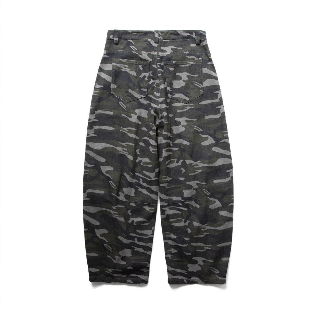 Wide-Leg Camo Cargo Pants – Baggy Fit Dark Green Camouflage Trousers