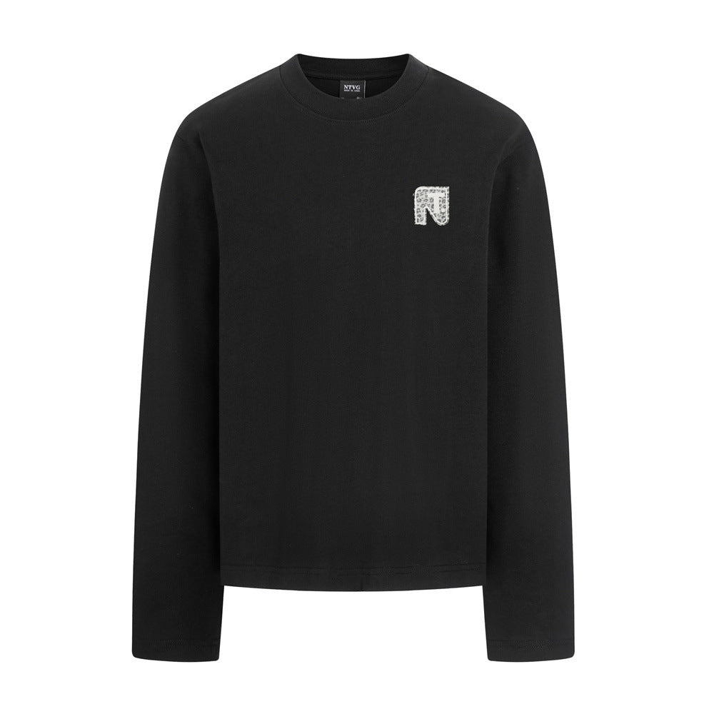 Men's Long Sleeve Crew Neck Tee with Logo Patch – Relaxed Fit